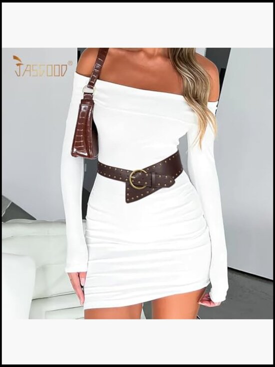 Wide Waist Belt with Rivet Studs Faux Leather Gold Buckle main image 3